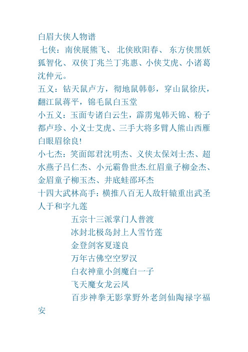 白眉大侠人物谱