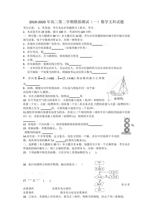2019-2020年高三第二学期模拟测试(一)数学文科试题