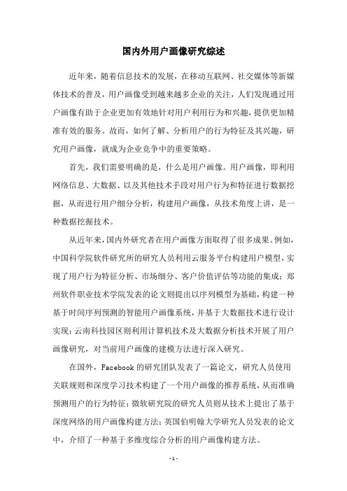 国内外用户画像研究综述