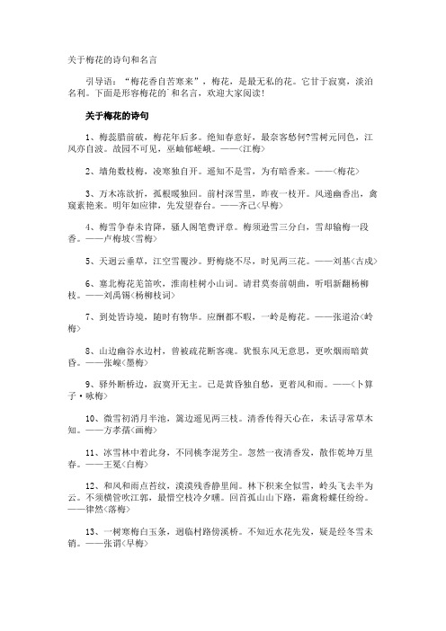 梅花的诗句和名言