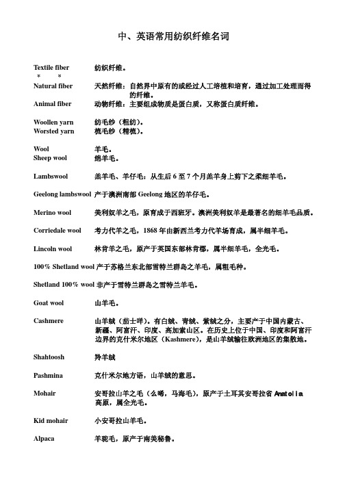中英常用纺织纤维名词