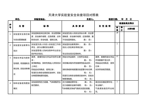 天津大学实验室安全自查项目对照表