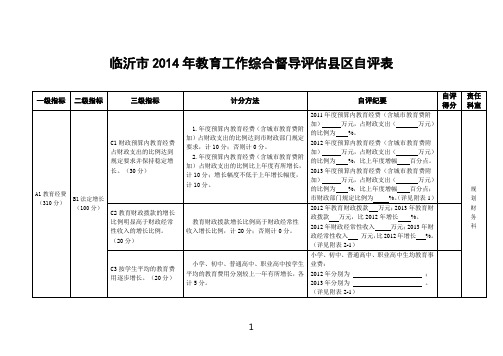 临沂市2014年教育工作综合督导评估县区自评表