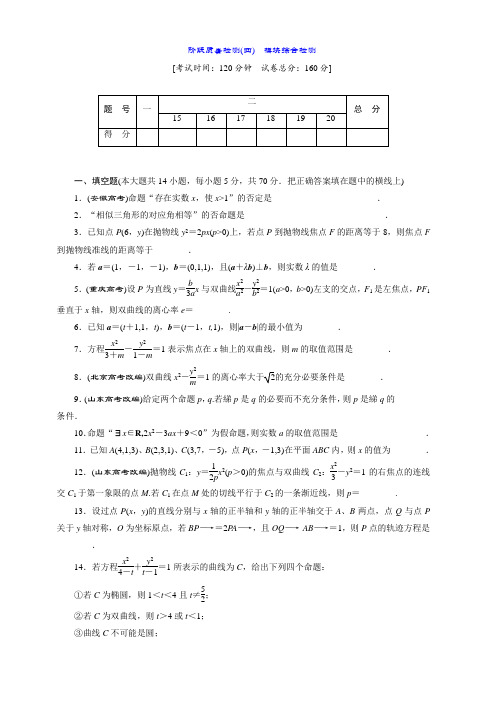 2018-2019学年高二数学苏教版选修2-1阶段质量检测(四) 模块综合检测含答案解析
