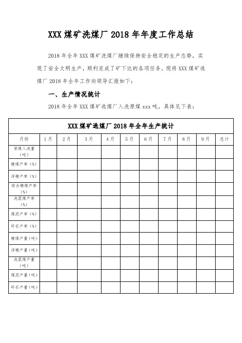 选煤厂2018年全年工作总结
