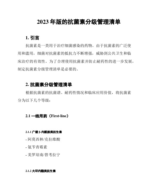 2023年版的抗菌素分级管理清单