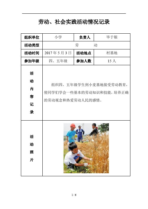 劳动、社会实践活动情况记录