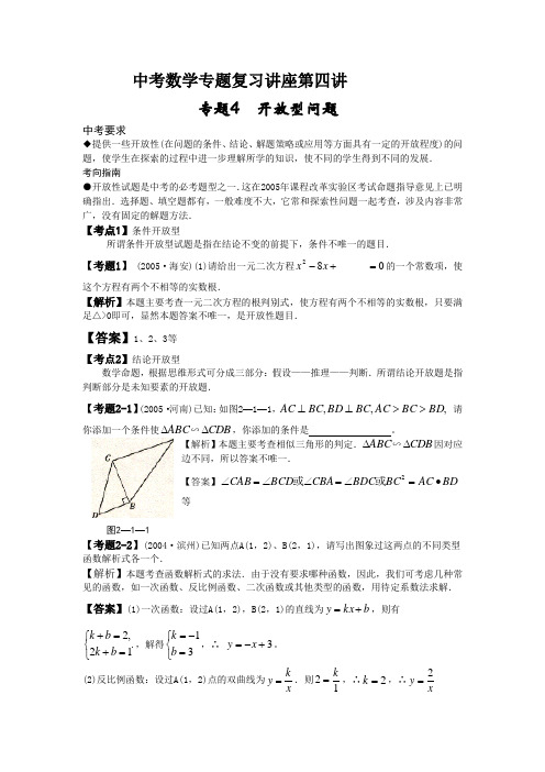 中考数学复习专题四 开放型问题 教案