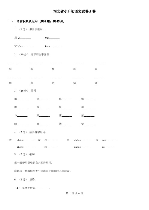 河北省小升初语文试卷A卷