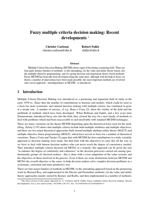 Fuzzy multiple criteria decision making