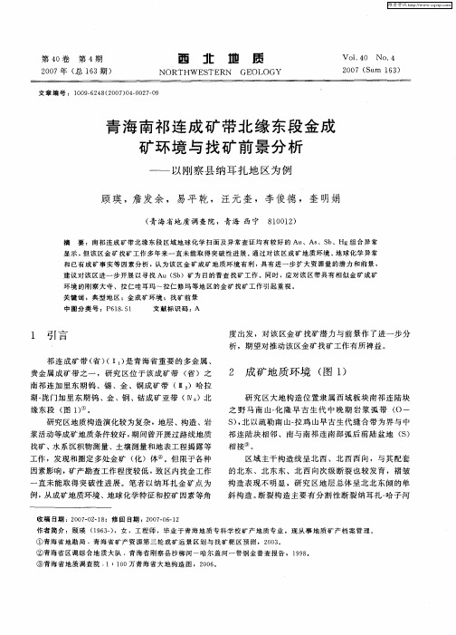 青海南祁连成矿带北缘东段金成矿环境与找矿前景分析——以刚察县纳耳扎地区为例