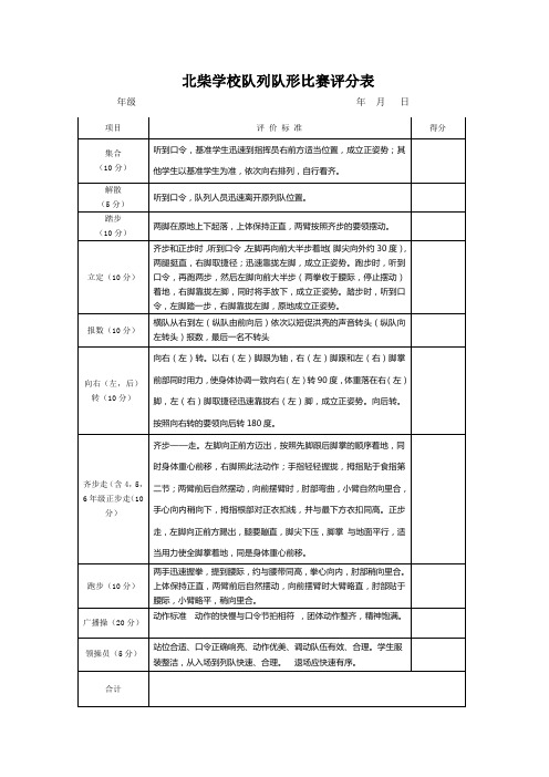 队列队形比赛评分表