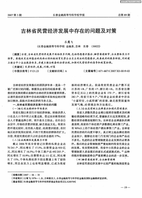 吉林省民营经济发展中存在的问题及对策