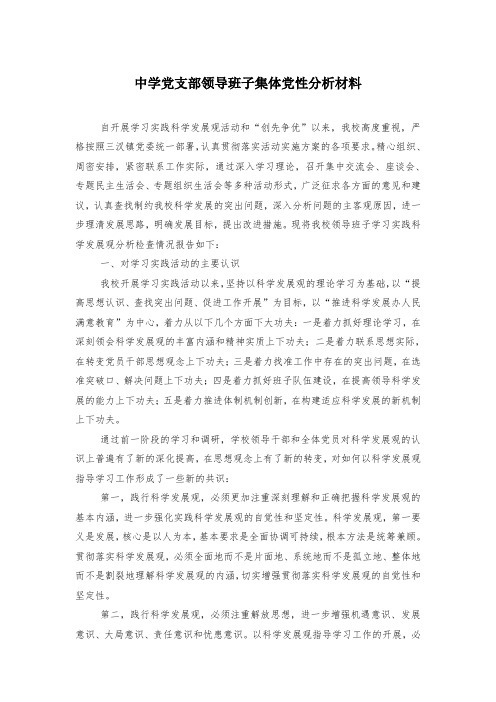 中学党支部领导班子集体党性分析材料