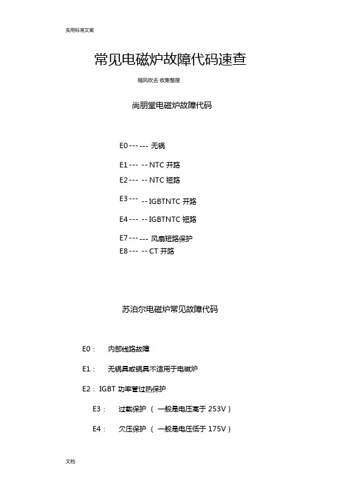 常见电磁炉故障代码速查