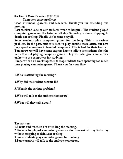 8A Unit 3 More Practice 教材改编