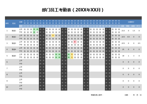 员工考勤记录统计表分上下午