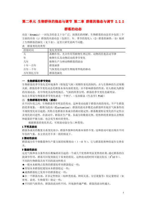 高中生物第二单元生物群体的稳态与调节第二章群落的稳态与调节2.2.2群落的动态(1)素材中图版必修3