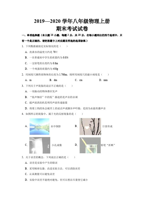 2019--2020学年最新人教版八年级物理上册期末考试试题及参考答案 