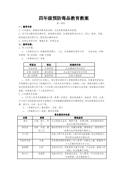 四年级预防毒品教育教案