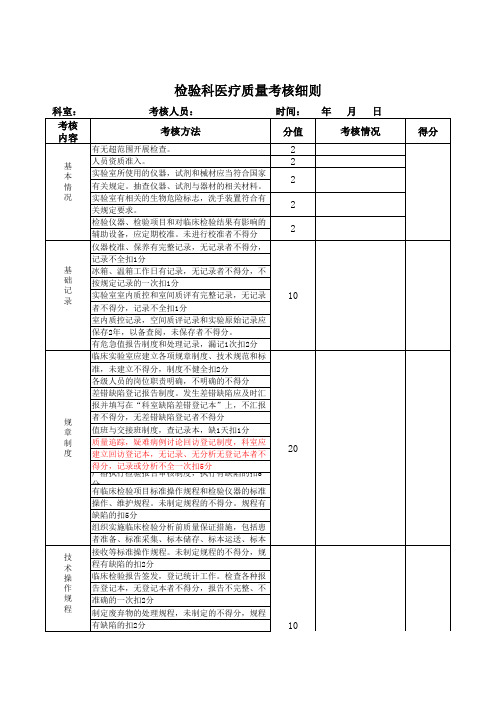 检验科医疗质量考核细则