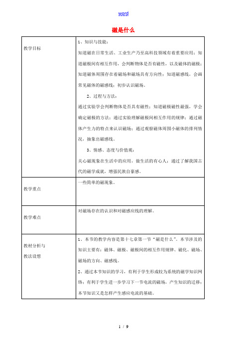 九年级物理全册《17.1 磁是什么》教案 (新版)沪科版-(新版)沪科版初中九年级全册物理教案