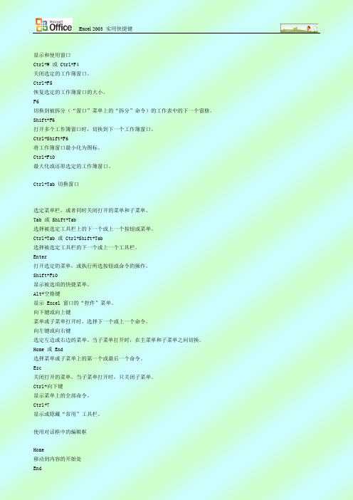 Excel 2003实用快捷键