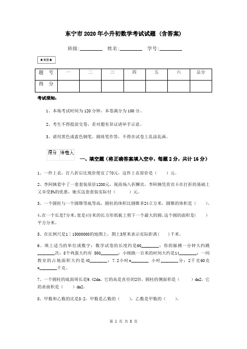 东宁市2020年小升初数学考试试题 (含答案)