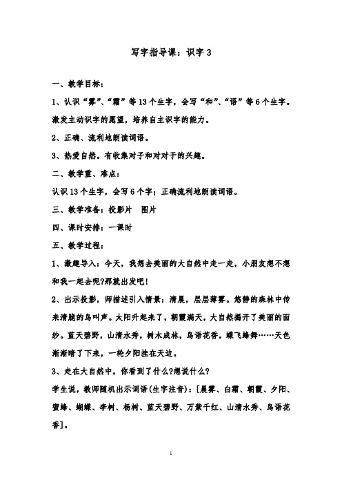 推荐精品语文鲁教版(五四制)小学一年级下册写字指导课识字3
