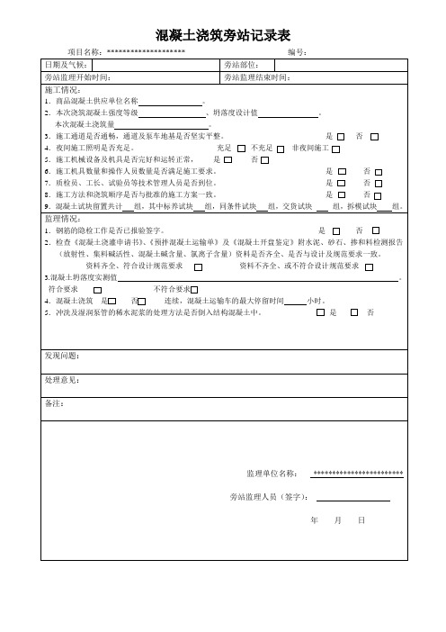 混凝土浇筑旁站记录