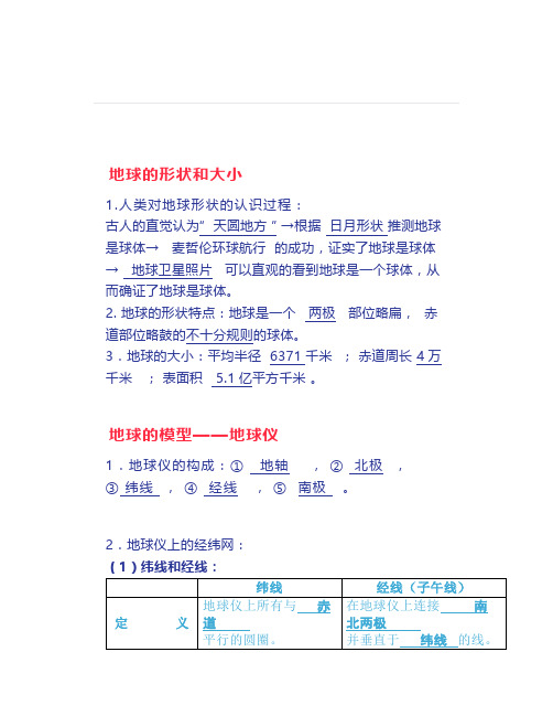备考复习知识点速记(02)——地球与地球仪