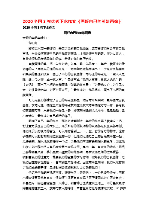 2020全国3卷优秀下水作文《画好自己的英雄画像》