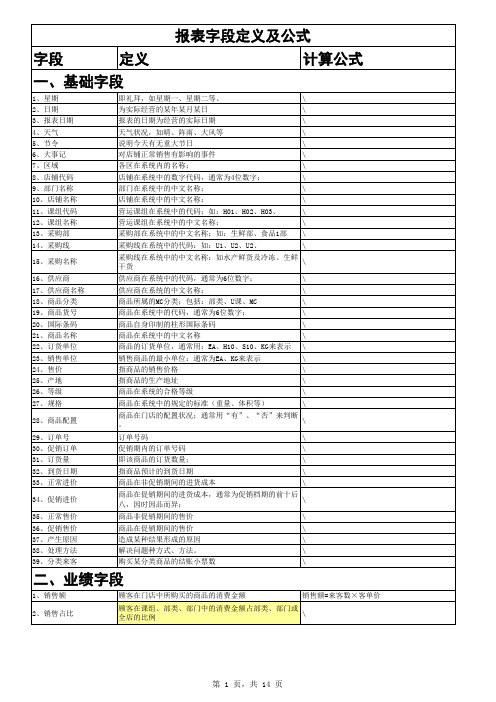 报表常用字段定义及计算公式-4.15终