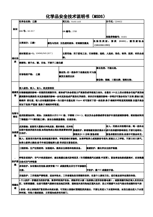 冰醋酸安全技术说明书MSDS