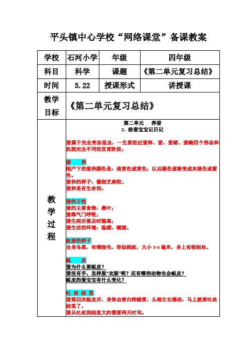 苏教版四年级下册科学课《第二单元复习总结课》教案