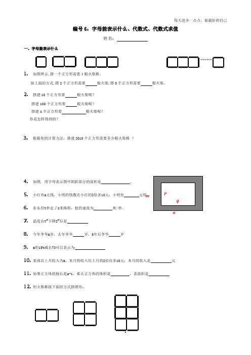 编号6：字母能表示什么、代数式、代数式求值
