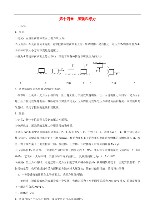 九年级物理 第十四章《压强和浮力》(复习教案+测试题)(无答案)人教新课标版