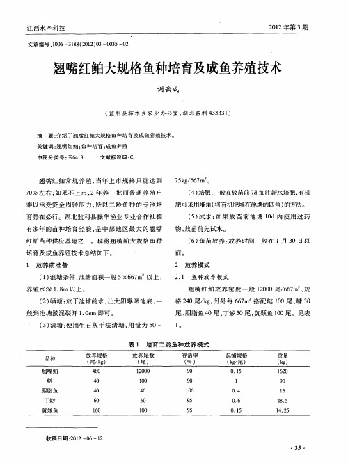 翘嘴红鲌大规格鱼种培育及成鱼养殖技术