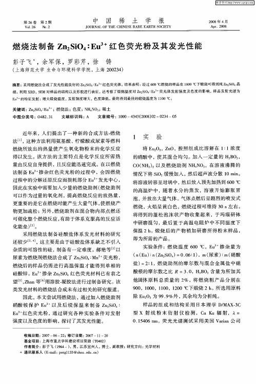 燃烧法制备Zn2SiO4：Eu 3+红色荧光粉及其发光性能