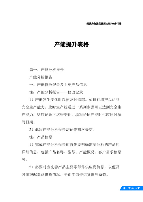 产能提升表格