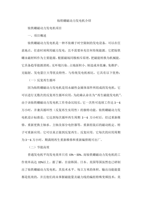 钕铁硼磁动力发电机介绍