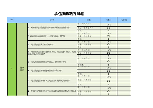 承包商HSSE管理问卷