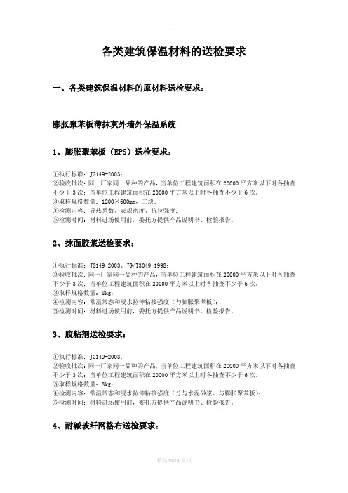 各类建筑保温材料的送检要求