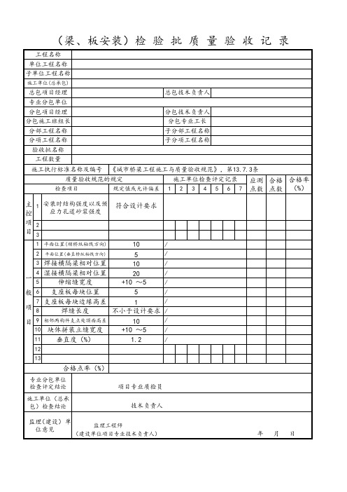 (梁、板安装)检验批质量验收记录