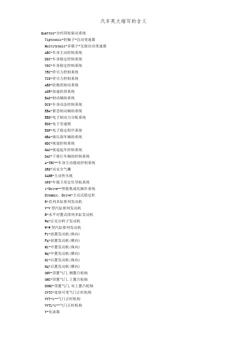 汽车英文缩写的含义
