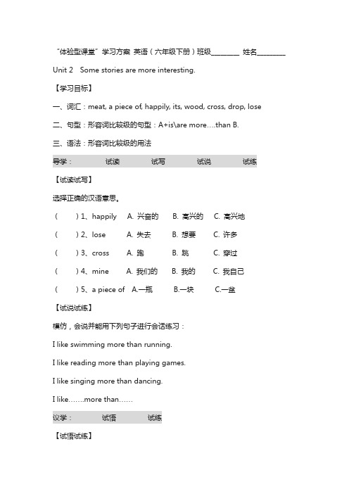 【湘少版】英语六下：Unit 2 Some stories are more interesting单元教案