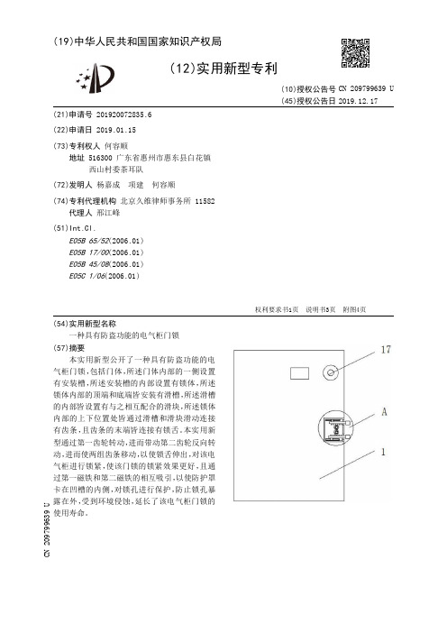 【CN209799639U】一种具有防盗功能的电气柜门锁【专利】