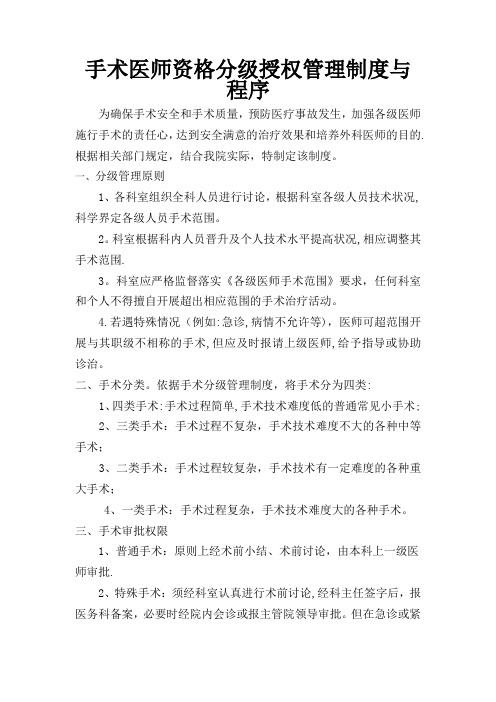 医院手术医师资格分级授权管理制度与程序