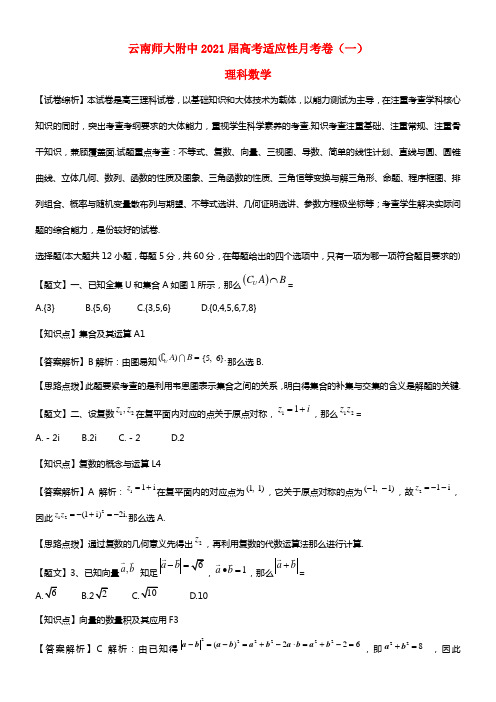 云南师大附中2021届高考数学适应性月考试题（一）理（含解析）