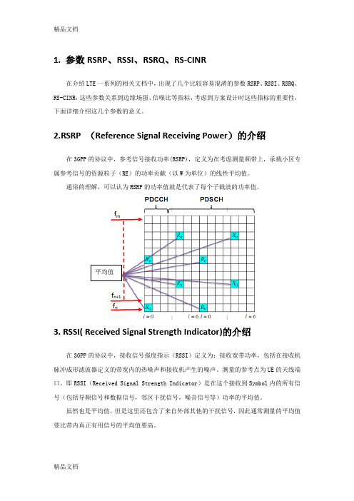 LTE中RSRP、RSSI、RSRQ、RS-CINR介绍教案资料